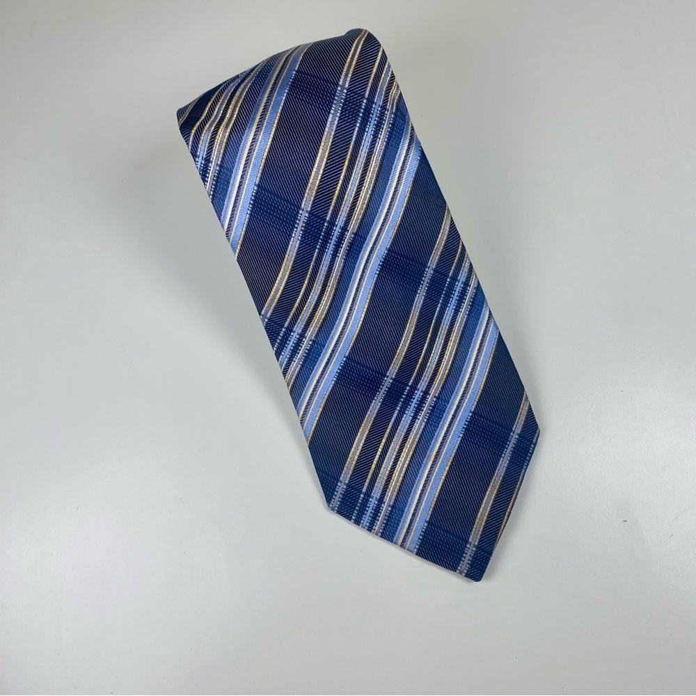 Blue and Gold Bar Code Stripe Neck Tie‎